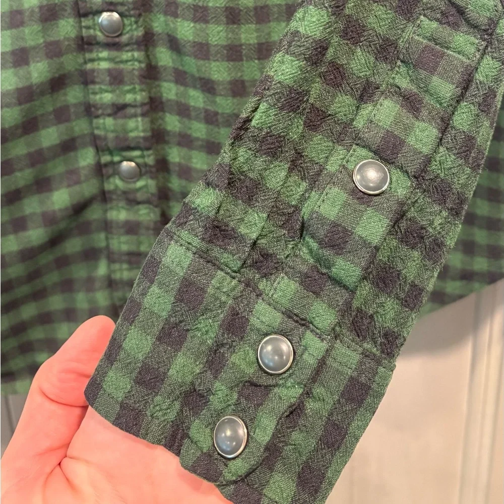 FILSON Women's Buffalo Check Long-Sleeve Shirt, Green/Black, Fits Size M, Snaps - Picture 5 of 6